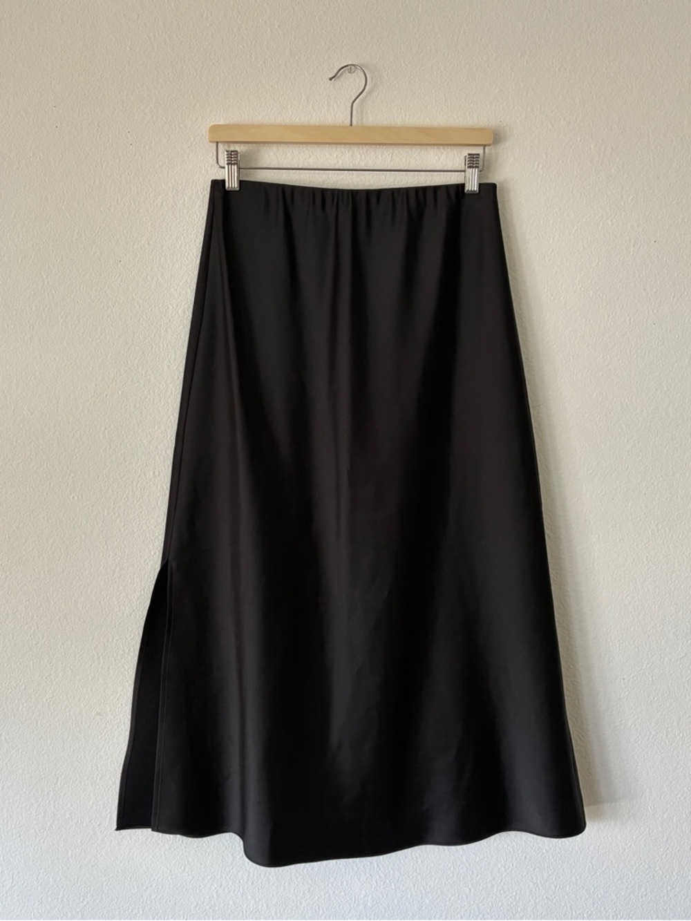 Wayf Black satin Midi Skirt with Side Slit
